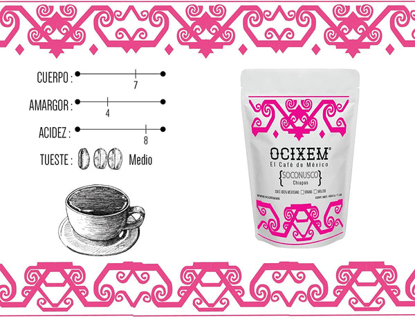 Ocixem Chiapas Coffee. Ground, artisan flavor. 16 ounce bag