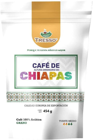 Tresso Chiapas Coffee. Whole Beam. 16 ounce bag